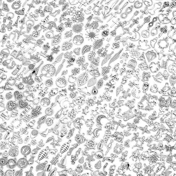 400pcs Silver Charms for Jewelry Making Bulk DIY Necklace Bracelet Pendant Craft - Picture 8 of 8